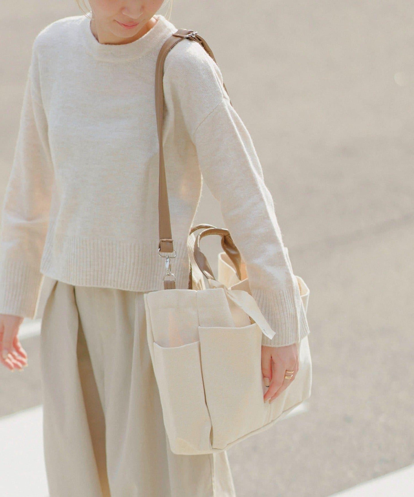 人造皮拼接 2WAY設計 單肩包 Shoulder Bag_069 S.blanc