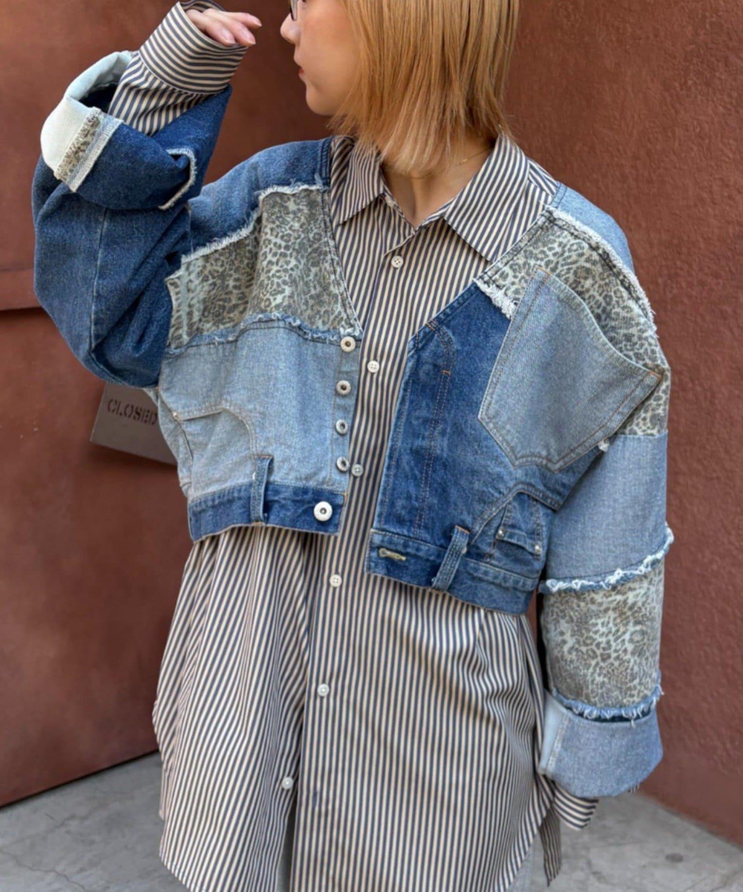 牛仔拼接短款夾克（展示會款）