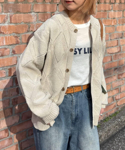 UNISEX 菱形網眼 圓領 針織開衫 26SS展示會款