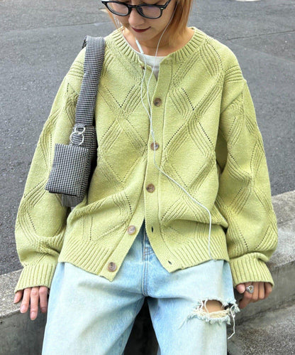 UNISEX 菱形網眼 圓領 針織開衫 26SS展示會款