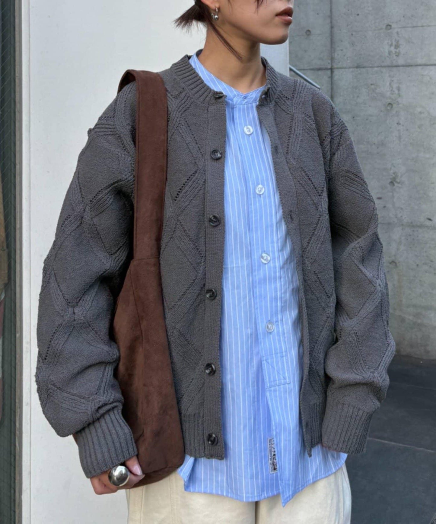 UNISEX 菱形網眼 圓領 針織開衫 26SS展示會款