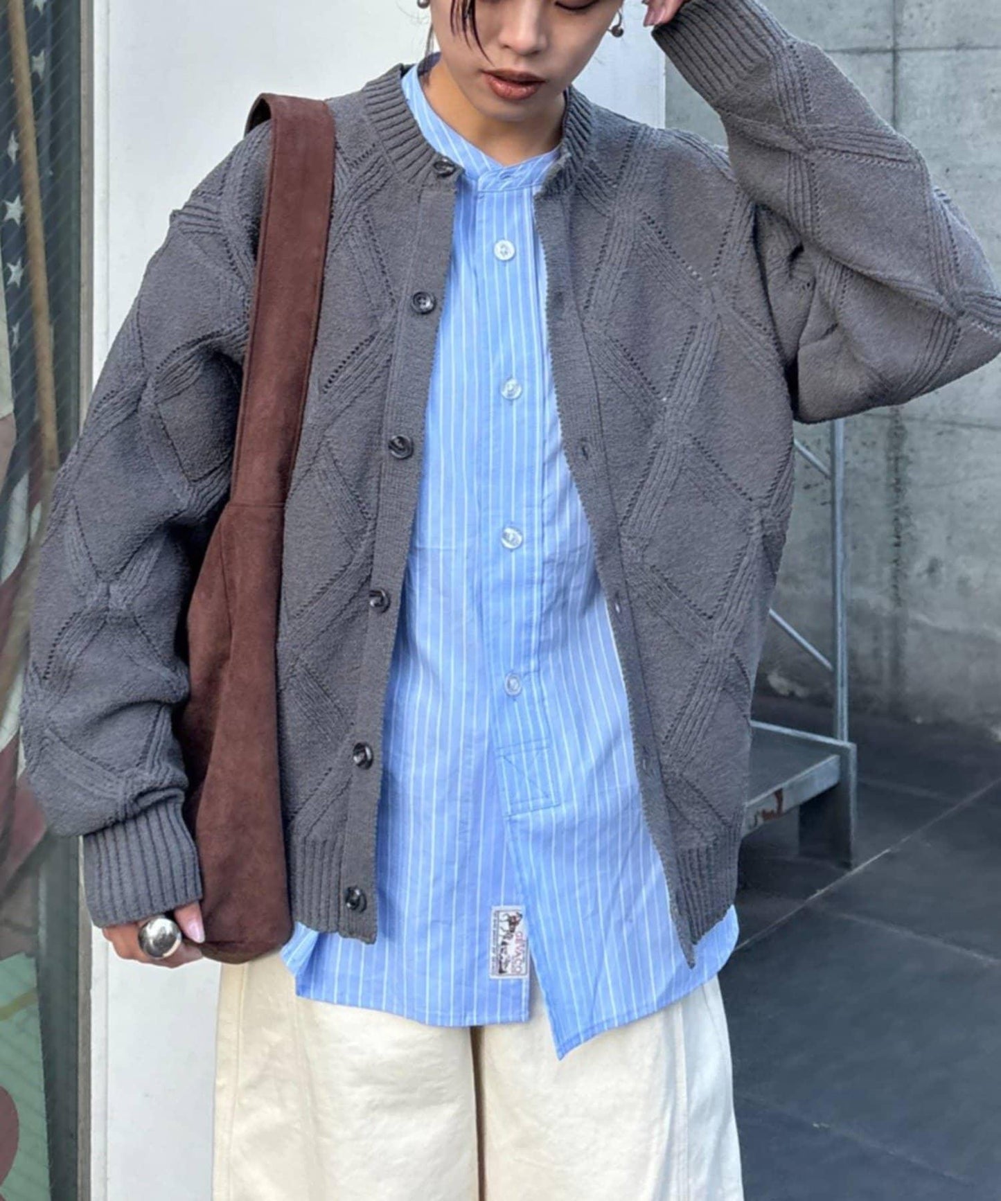 UNISEX 菱形網眼 圓領 針織開衫 26SS展示會款