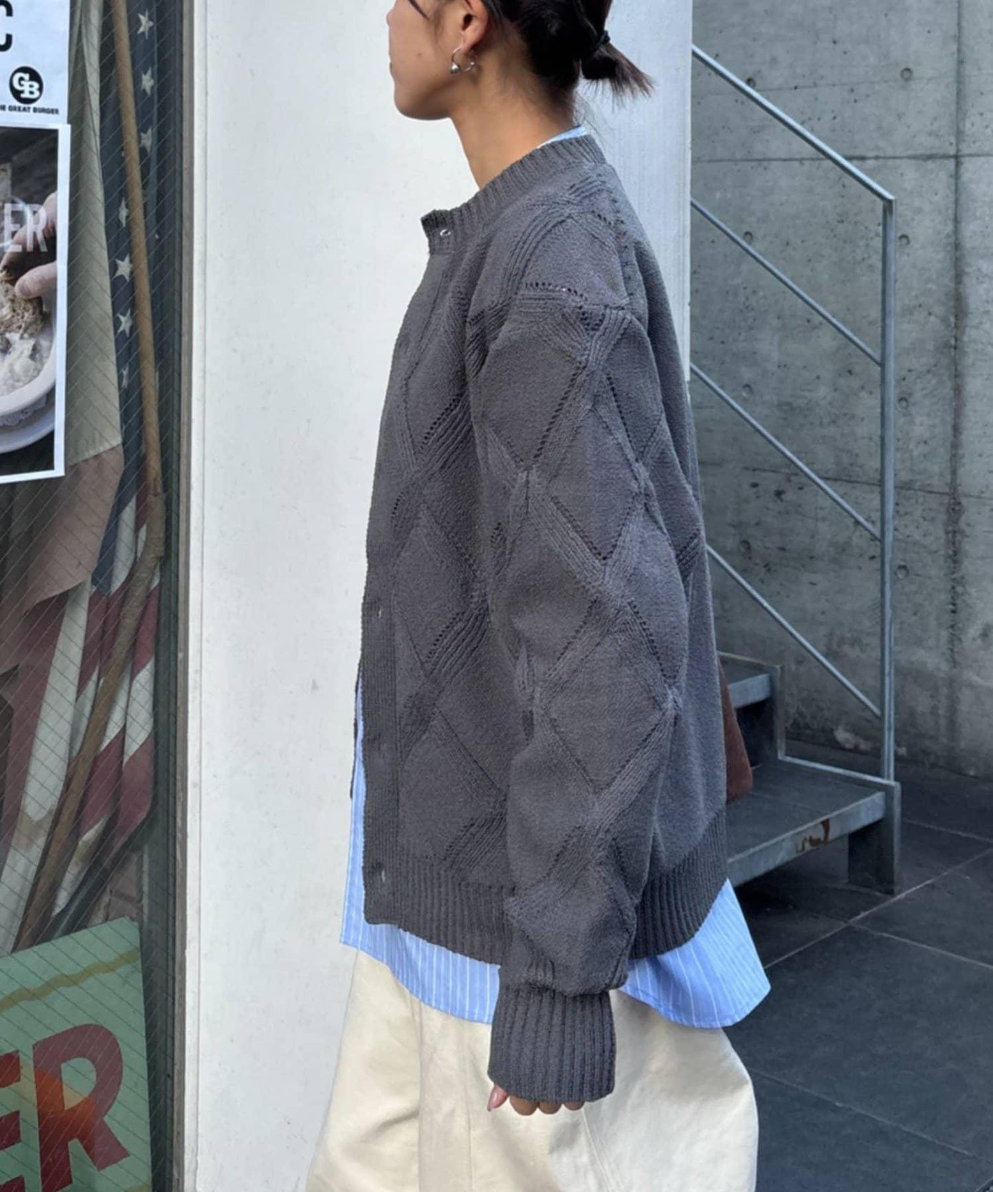 UNISEX 菱形網眼 圓領 針織開衫 26SS展示會款