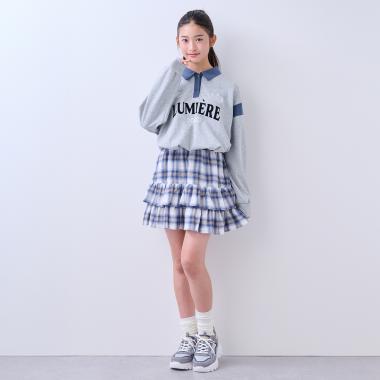 格紋層疊設計 內搭短褲 半身裙