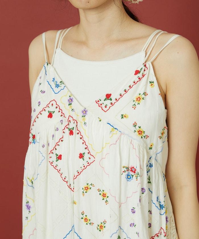 花朵手帕刺繡 吊帶 連衣裙