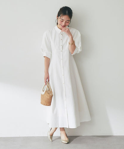 【La boutique BonBon】條紋喇叭襯衫連衣裙