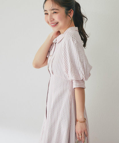 sana監修 條紋傘擺設計 襯衫連衣裙