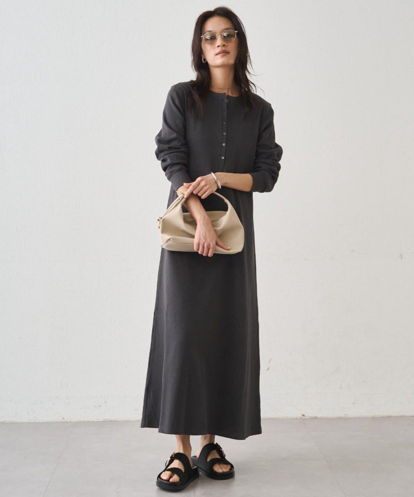 Loungedress 針織亨利領連衣裙
