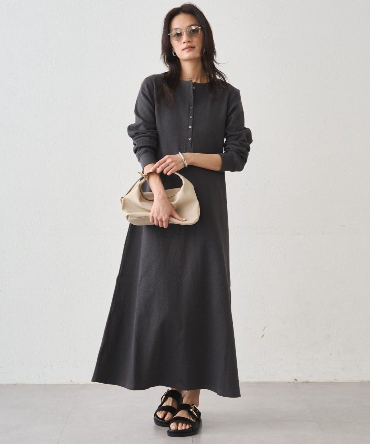 Loungedress 針織亨利領連衣裙