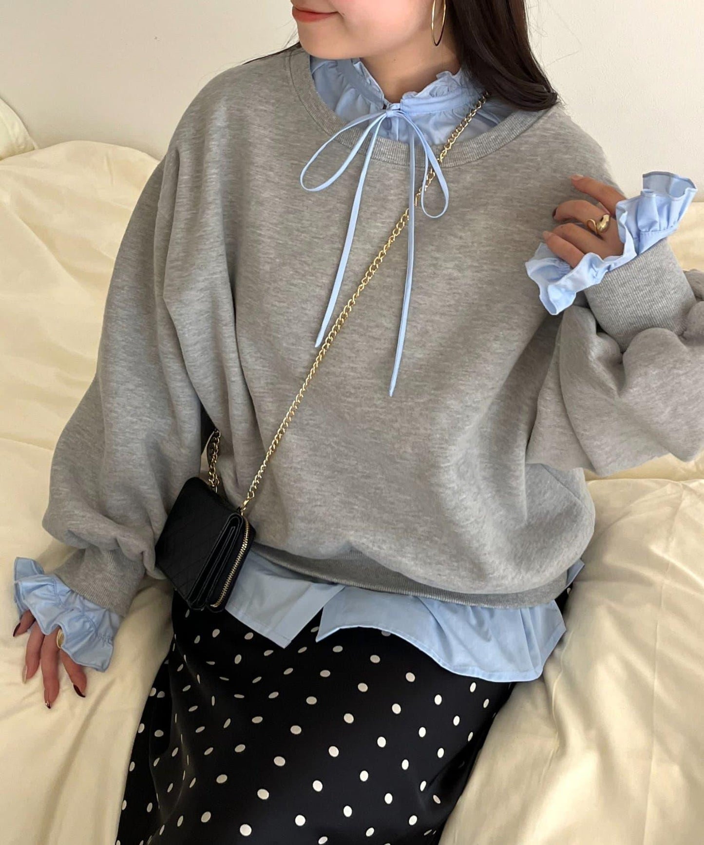 荷葉邊糖果袖 前系蝴蝶結 設計感 女式襯衫