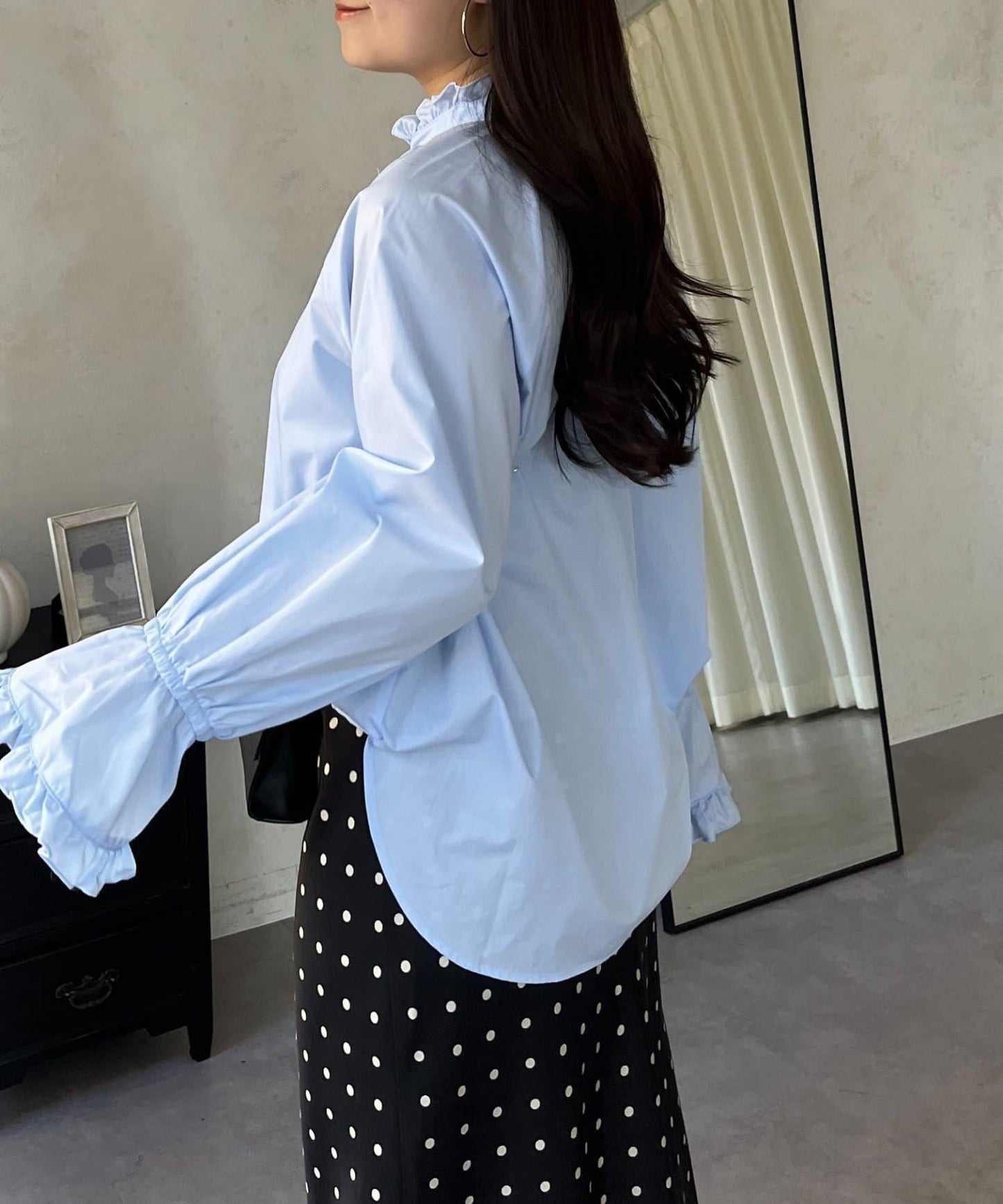 荷葉邊糖果袖 前系蝴蝶結 設計感 女式襯衫