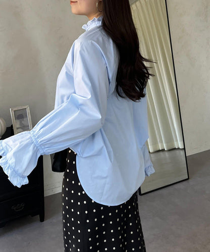 荷葉邊糖果袖 前系蝴蝶結 設計感 女式襯衫
