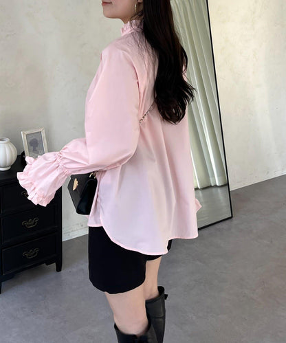 荷葉邊糖果袖 前系蝴蝶結 設計感 女式襯衫