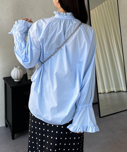 荷葉邊糖果袖 前系蝴蝶結 設計感 女式襯衫