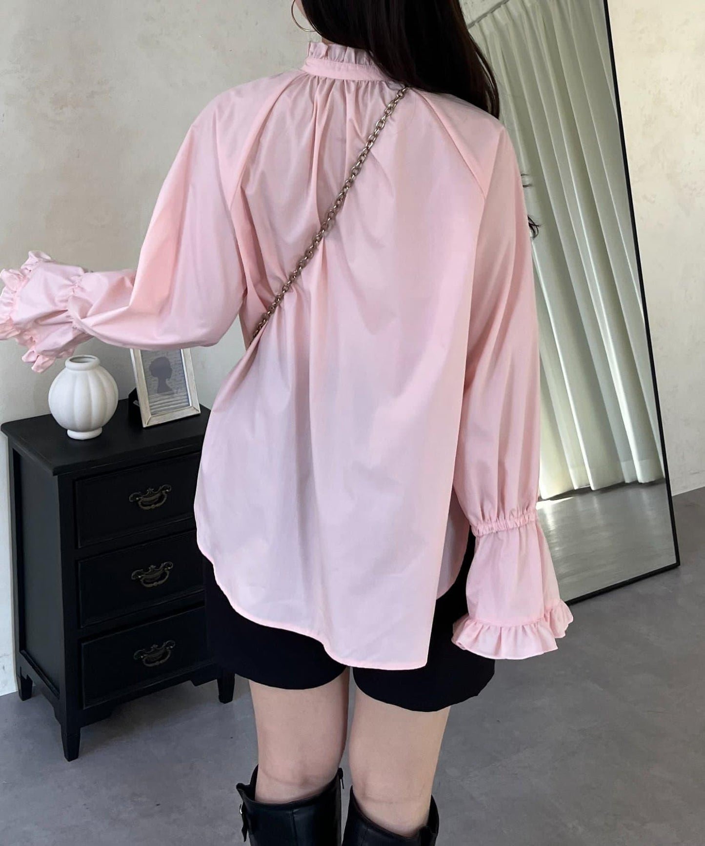 荷葉邊糖果袖 前系蝴蝶結 設計感 女式襯衫
