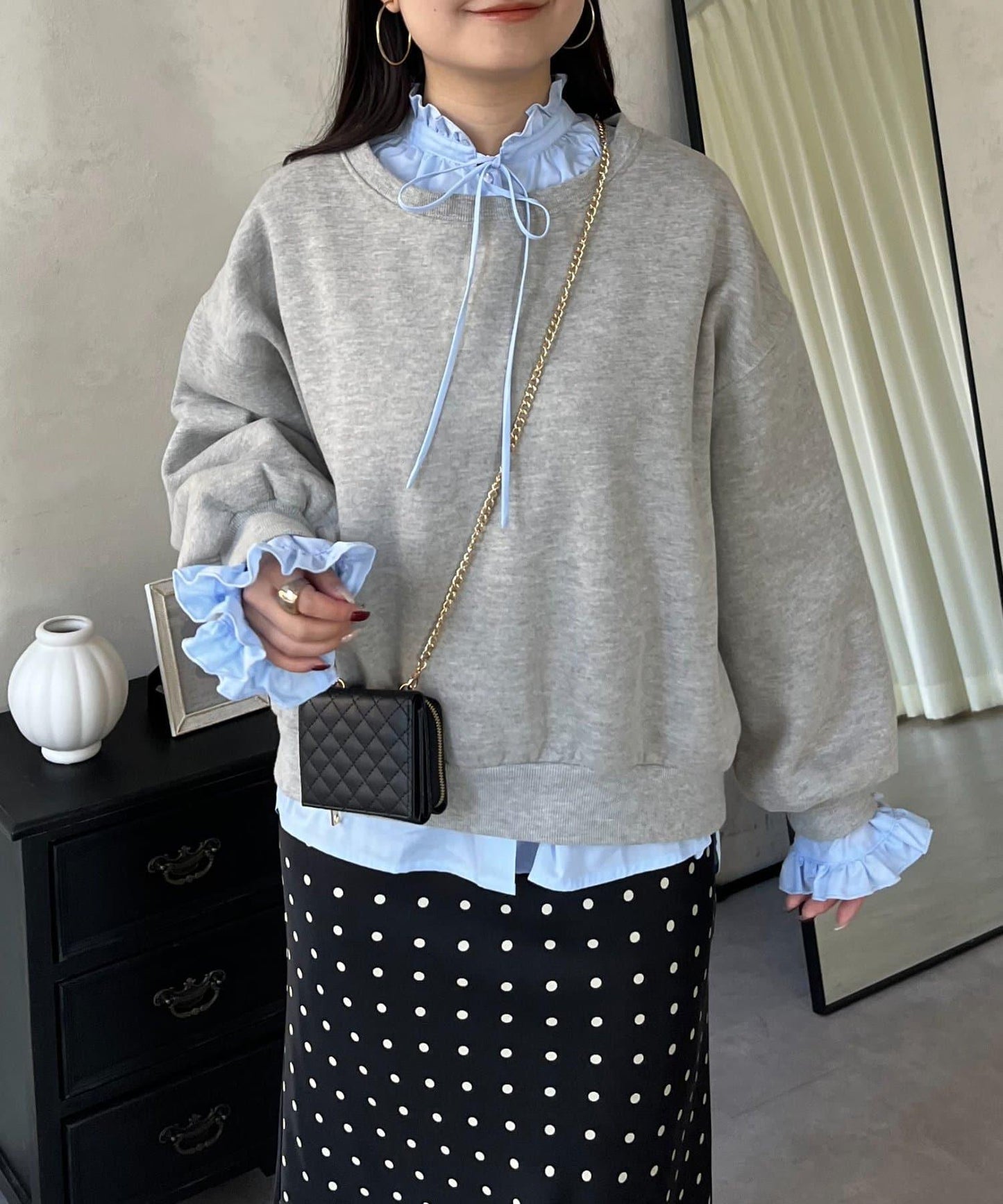 荷葉邊糖果袖 前系蝴蝶結 設計感 女式襯衫
