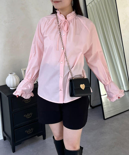 荷葉邊糖果袖 前系蝴蝶結 設計感 女式襯衫