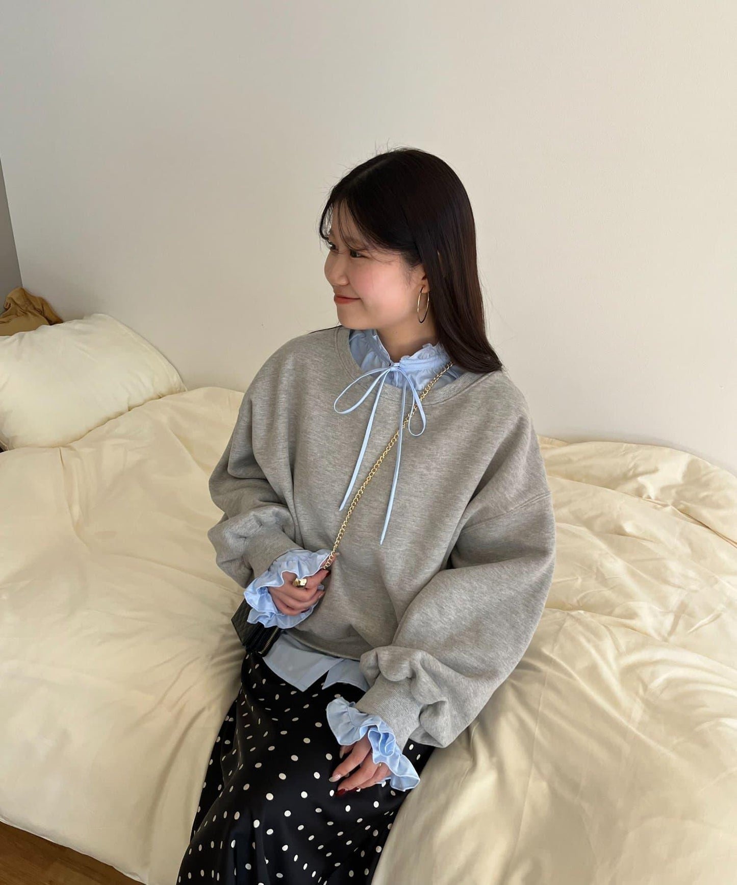 荷葉邊糖果袖 前系蝴蝶結 設計感 女式襯衫