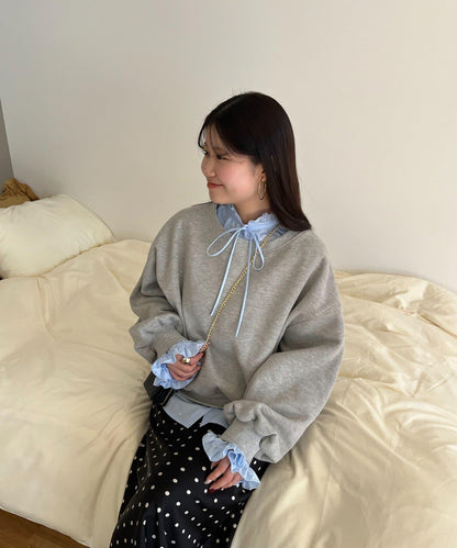 荷葉邊糖果袖 前系蝴蝶結 設計感 女式襯衫