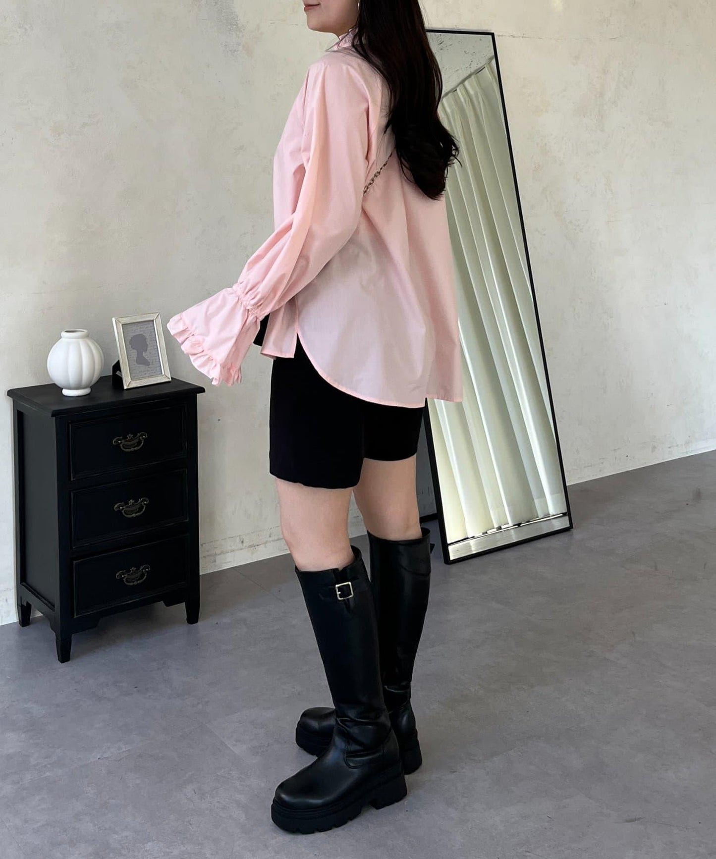 荷葉邊糖果袖 前系蝴蝶結 設計感 女式襯衫