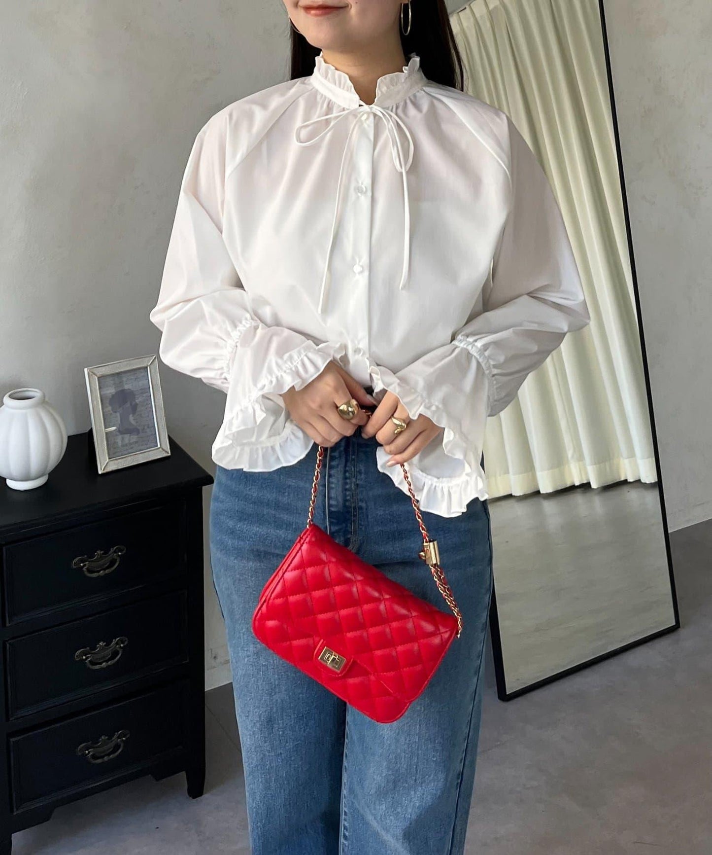 荷葉邊糖果袖 前系蝴蝶結 設計感 女式襯衫