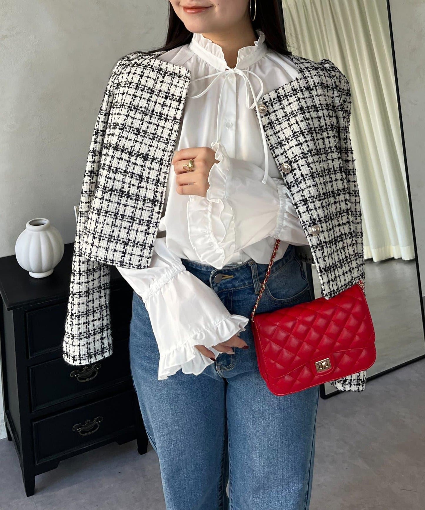 荷葉邊糖果袖 前系蝴蝶結 設計感 女式襯衫