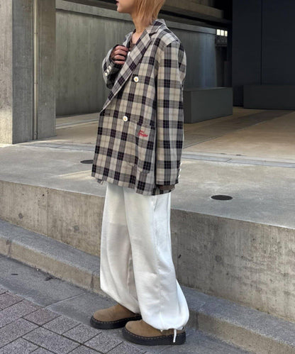 花朵紐扣格紋寬鬆夾克