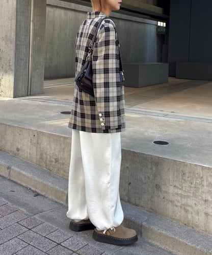 花朵紐扣格紋寬鬆夾克