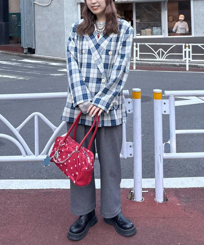 花朵紐扣格紋寬鬆夾克