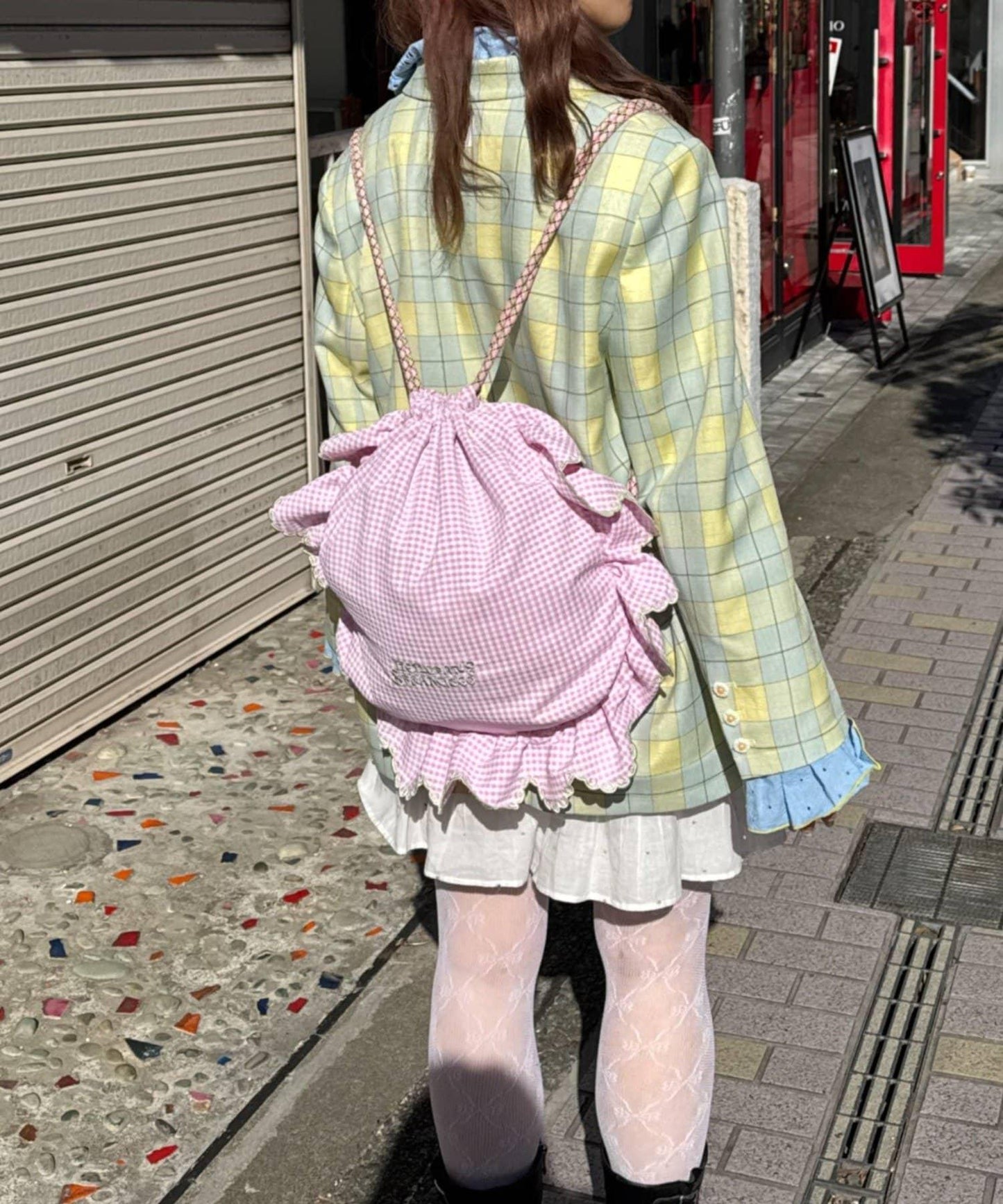 HELLO.SANFRANCISCO 傘繩荷葉邊束口包