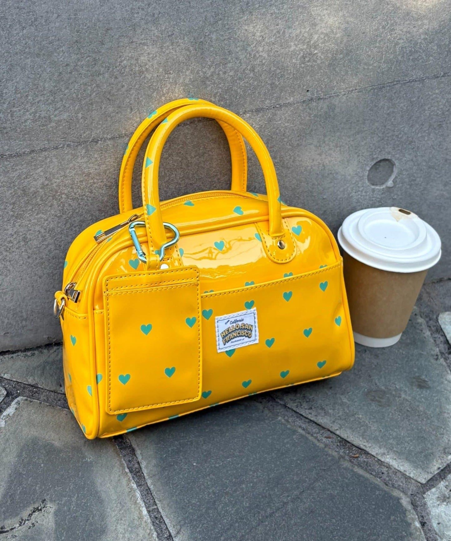 HELLO.SANFRANCISCO 心形印花漆皮迷你波士頓包