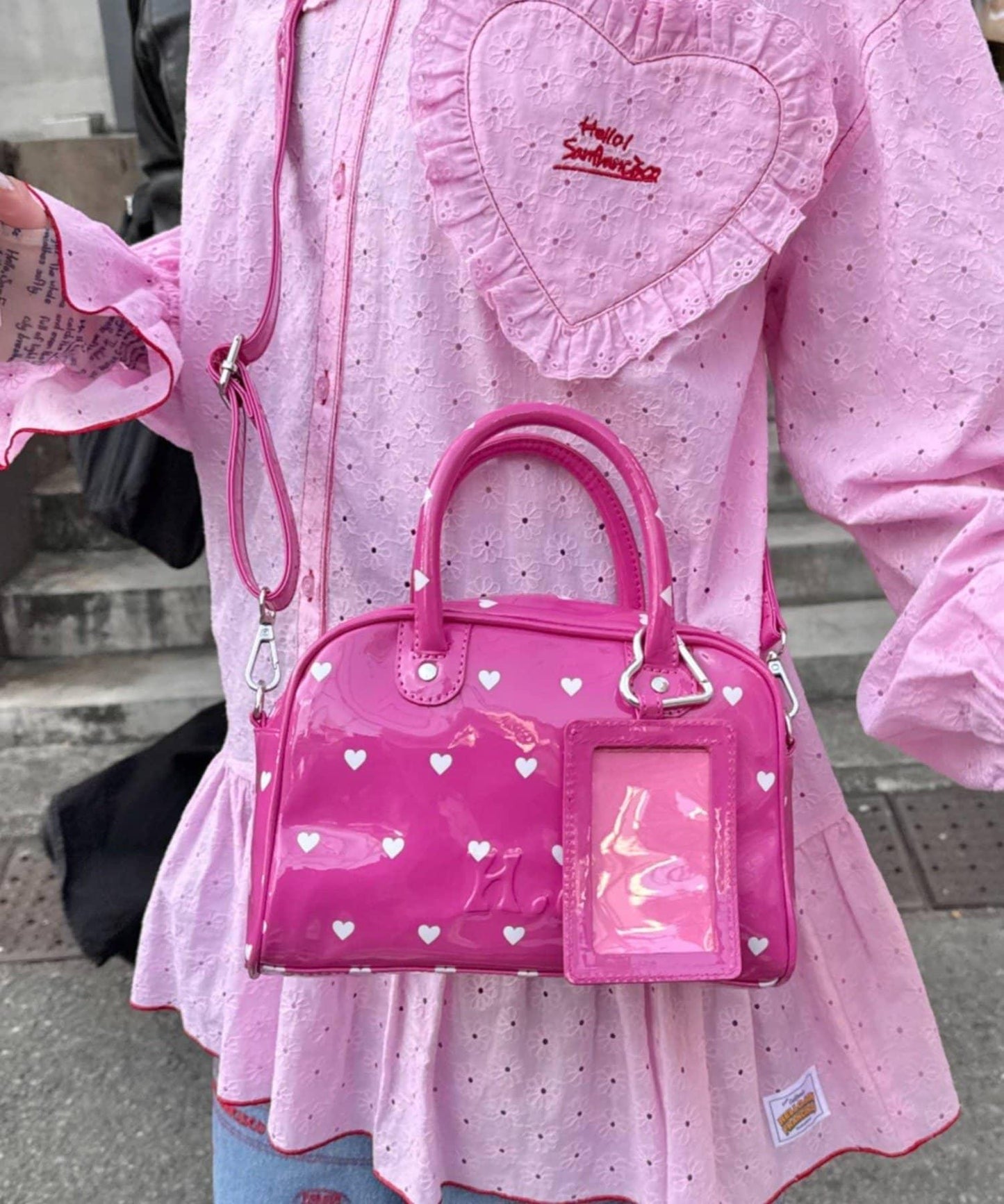 HELLO.SANFRANCISCO 心形印花漆皮迷你波士頓包
