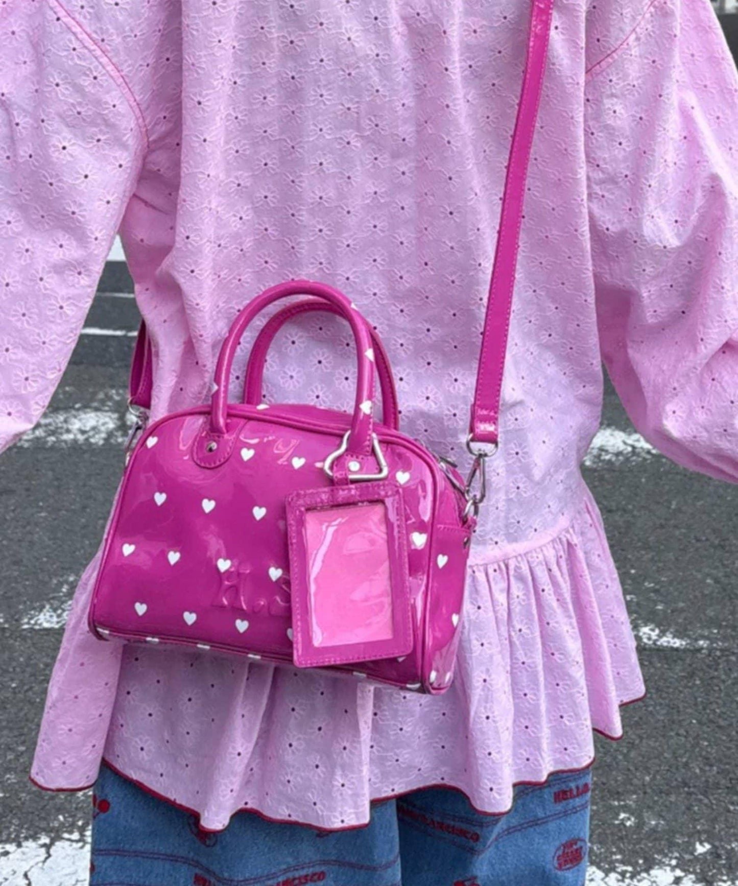 HELLO.SANFRANCISCO 心形印花漆皮迷你波士頓包