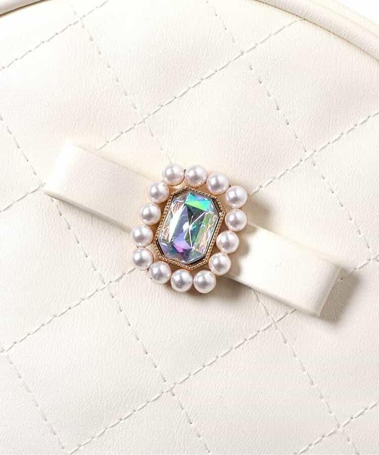 蝴蝶結寶石裝飾絎縫單肩小包