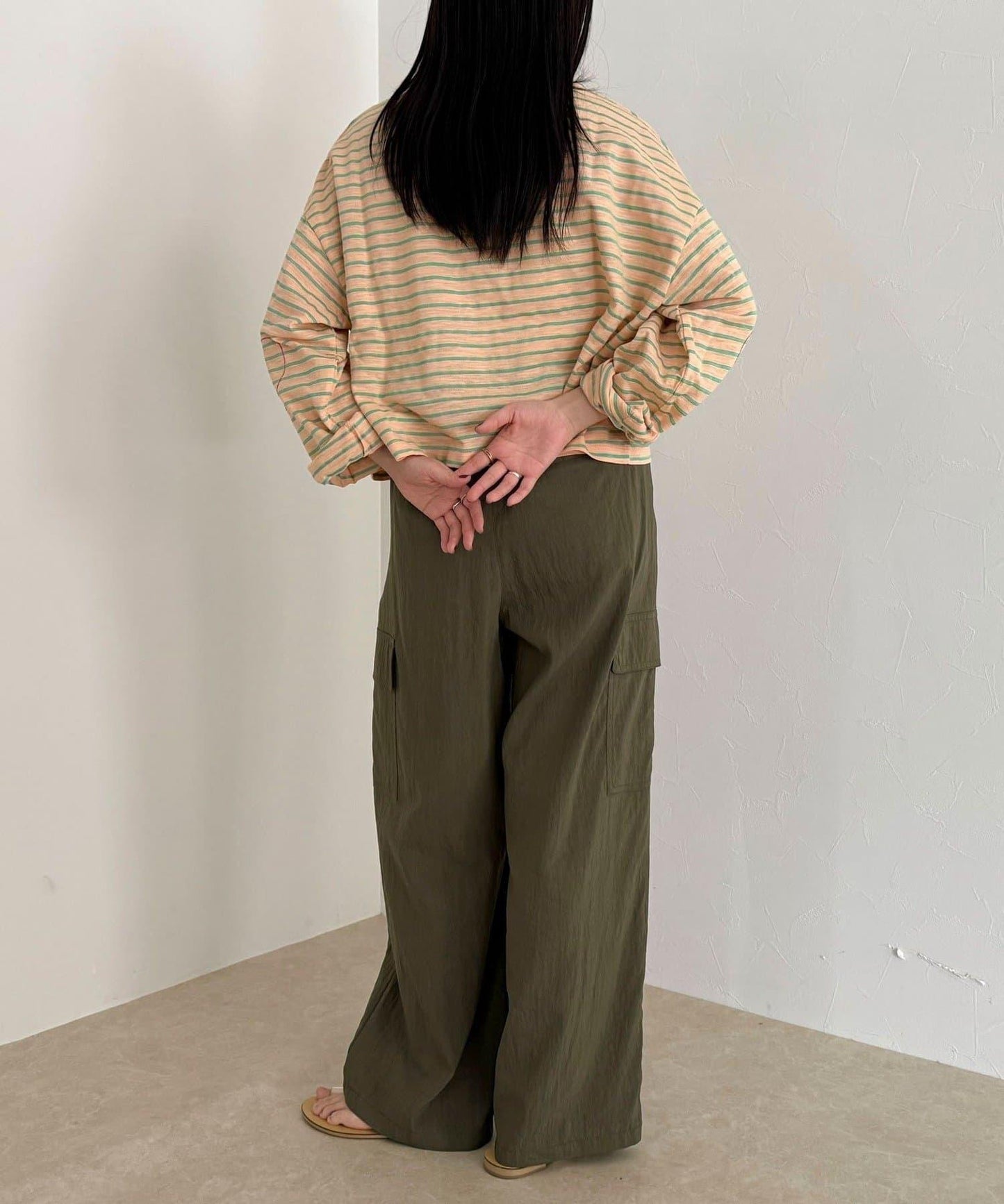 條紋心形刺繡寬鬆長袖T恤（新款）