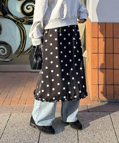 緞面波點中長半身裙