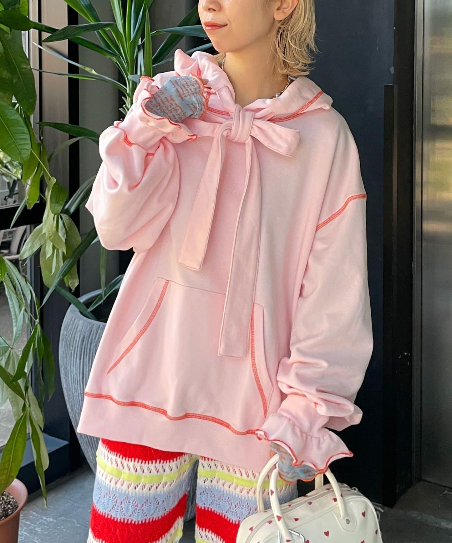 HELLO.SANFRANCISCO ハローサンフランシスコ 大蝴蝶結毛圈連帽衛衣