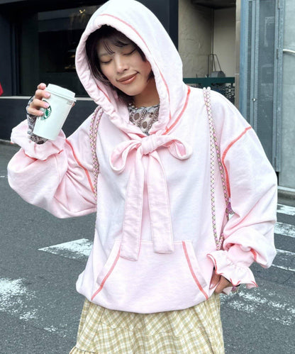 HELLO.SANFRANCISCO ハローサンフランシスコ 大蝴蝶結設計 毛圈面料 連帽衛衣