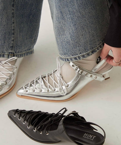 LACE-UP EYELET MULES 穆勒鞋