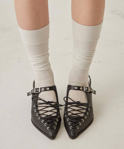 LACE-UP EYELET MULES 穆勒鞋