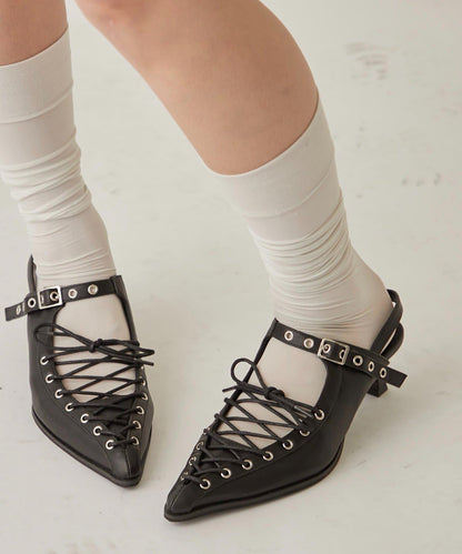 LACE-UP EYELET MULES 穆勒鞋
