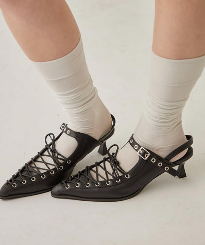 LACE-UP EYELET MULES 穆勒鞋