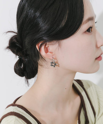 不鏽鋼花朵吊飾圈式耳環