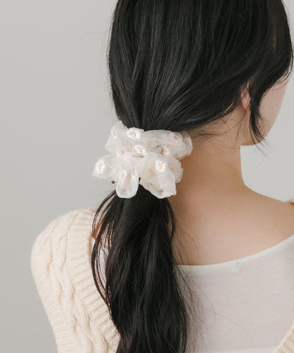 透紗花卉刺繡髮圈