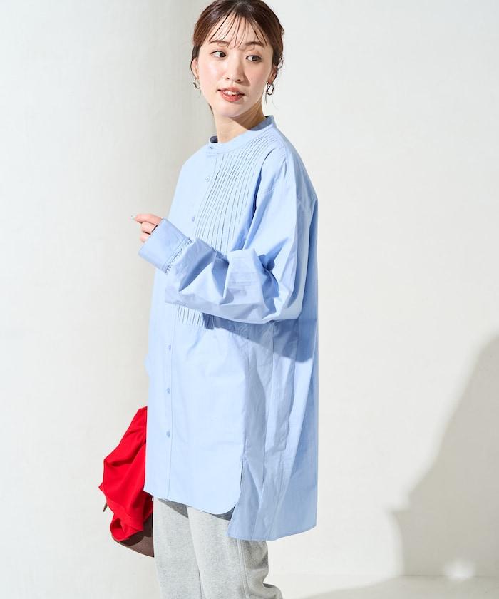 打褶寬鬆紐扣長袖襯衫