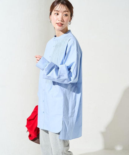 打褶寬鬆紐扣長袖襯衫