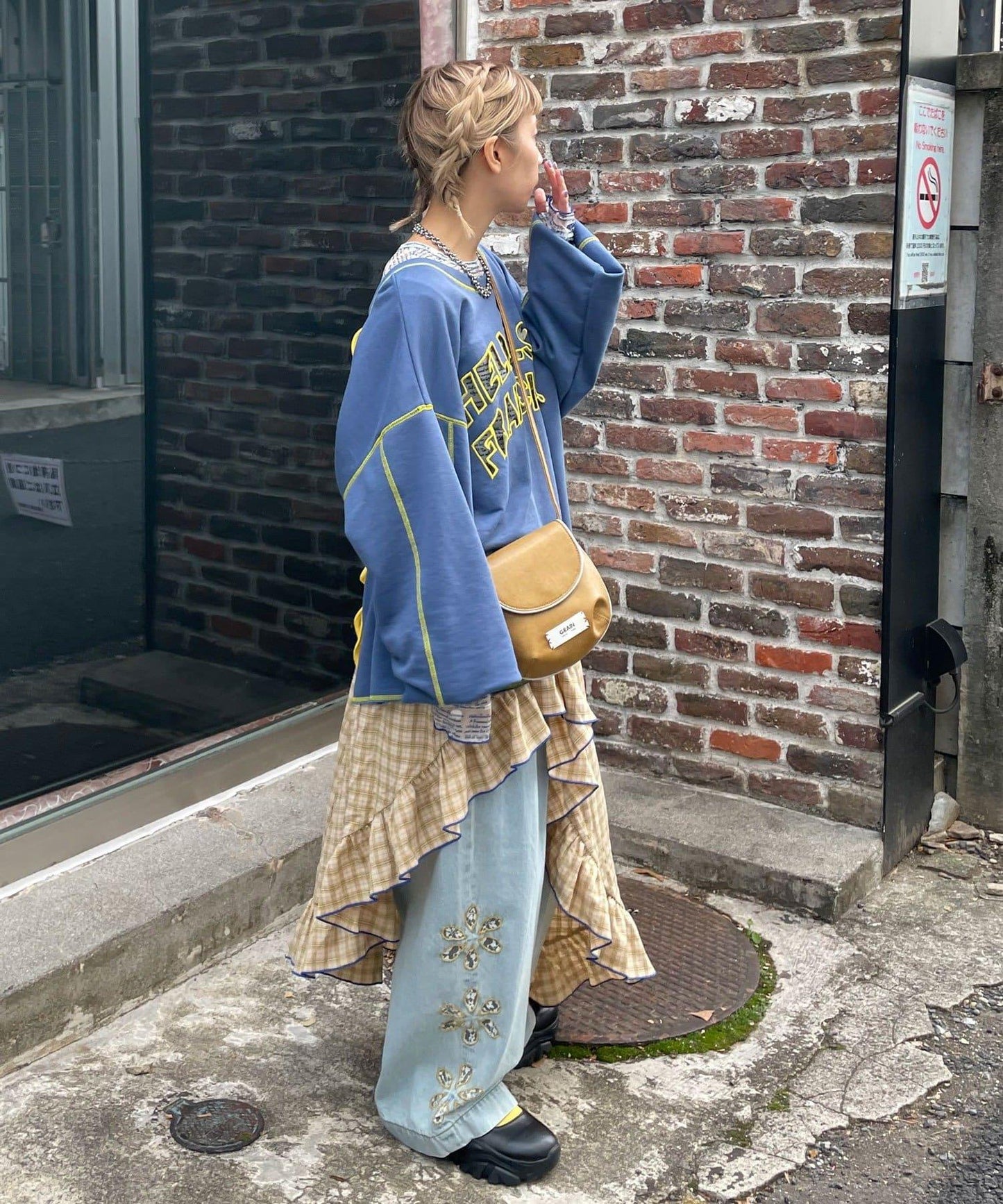 HELLO.SANFRANCISCO 不對稱荷葉邊格紋半身裙