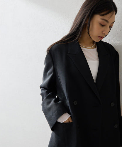 亞麻風 雙排設計 西裝外套