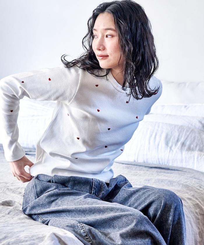 迷你愛心刺繡 長袖T恤