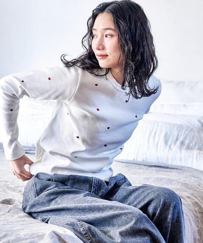 迷你愛心刺繡 長袖T恤
